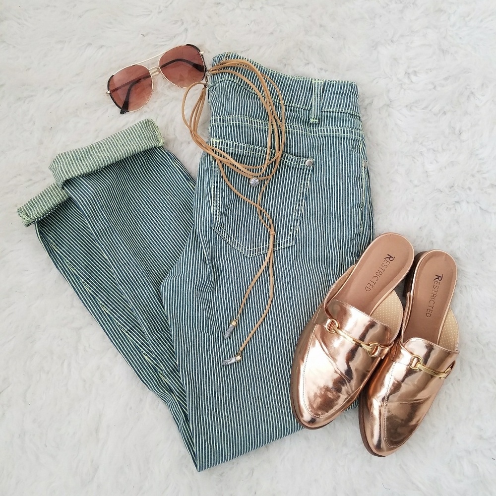 Green and blue striped forever21 jeans